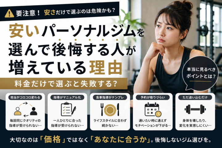 【要注意】安いパーソナルジムを選んで後悔する人が増えている理由｜料金だけで選ぶと失敗する？の画像